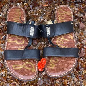 Sam Edelman Kane Black Slip On Leather Sandals w/Silver Detailing. Size 10. VUC!